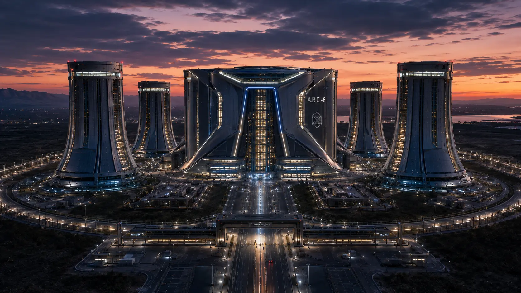 A.R.C.-6 Complex exterior at dusk